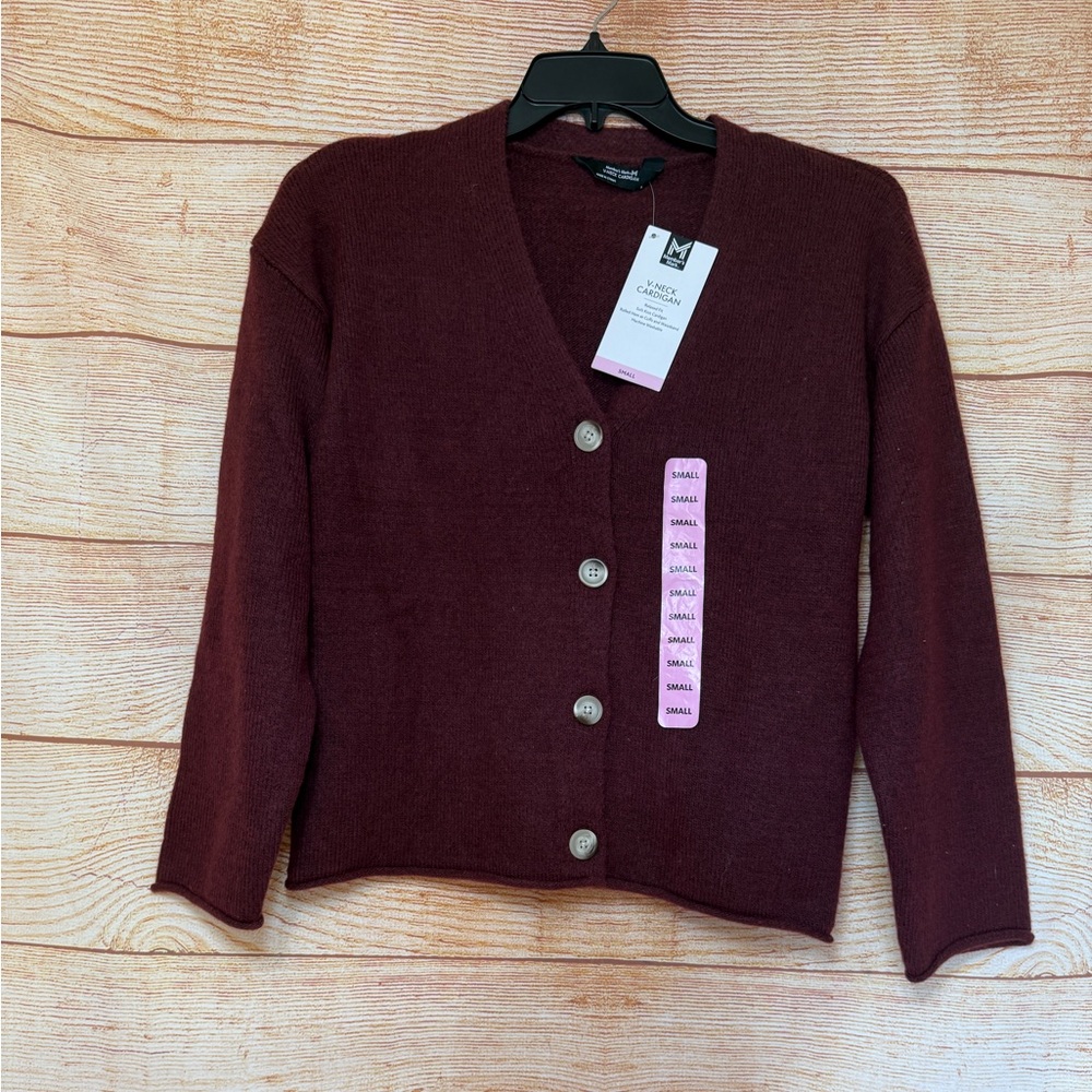 Member’s Mark V-neck Roll Hem Button Front Cardigan Sweater Size Small